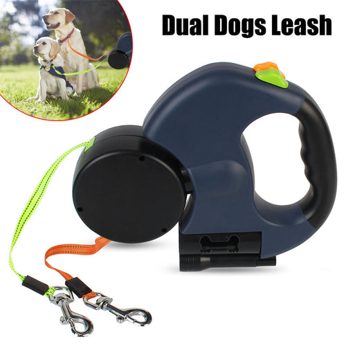 Dual Retractable Dog Lead – Reflective, LED Light & 360° Swivel for Small Dogs - Happy Tails