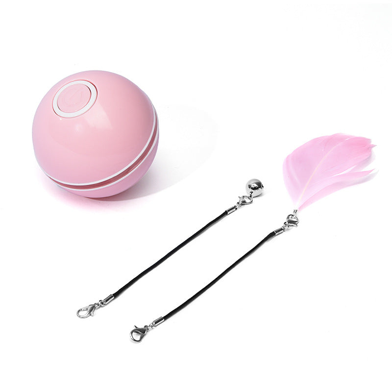 360° LED Rolling Cat Toy Ball – USB Rechargeable Interactive Ball with Catnip & Feathers