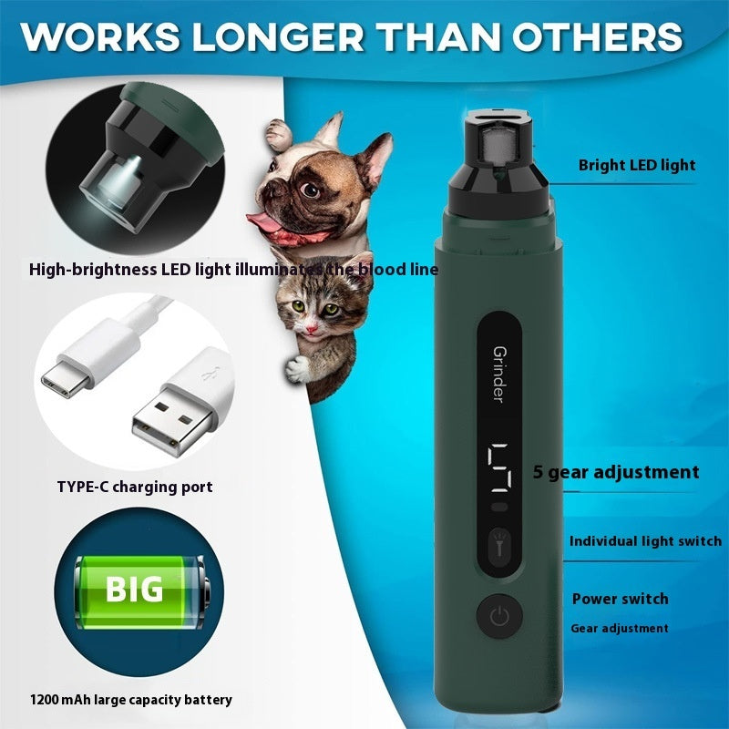 Electric Pet Nail Grinder — Quiet, Rechargeable & 5-Speed | Happy Tails