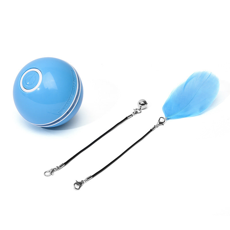 360° LED Rolling Cat Toy Ball – USB Rechargeable Interactive Ball with Catnip & Feathers