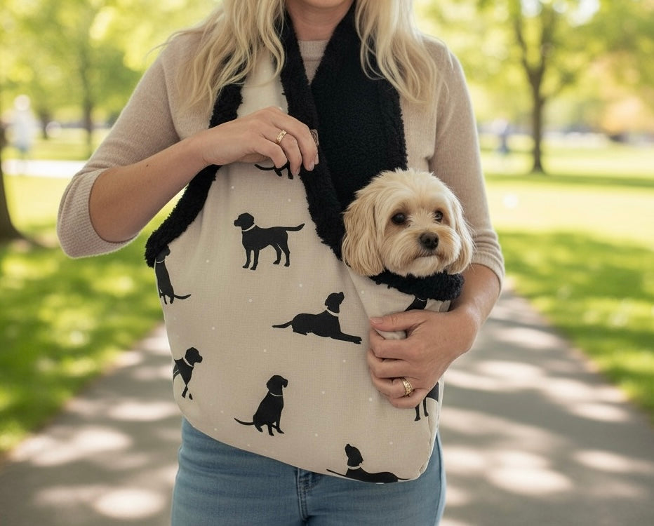 Luxury Puppy & Small Dog Carrier Sling — Dog Print Cotton | The Walter Collection