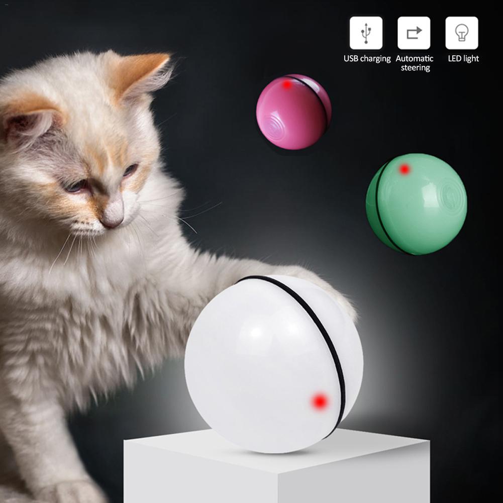 360° LED Rolling Cat Toy Ball – USB Rechargeable Interactive Ball with Catnip & Feathers