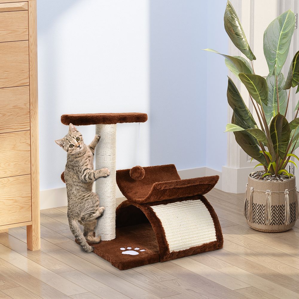 PawHut Cat Tree & Scratching Post – Kitten Activity Centre with Tunnel & Dangling Balls