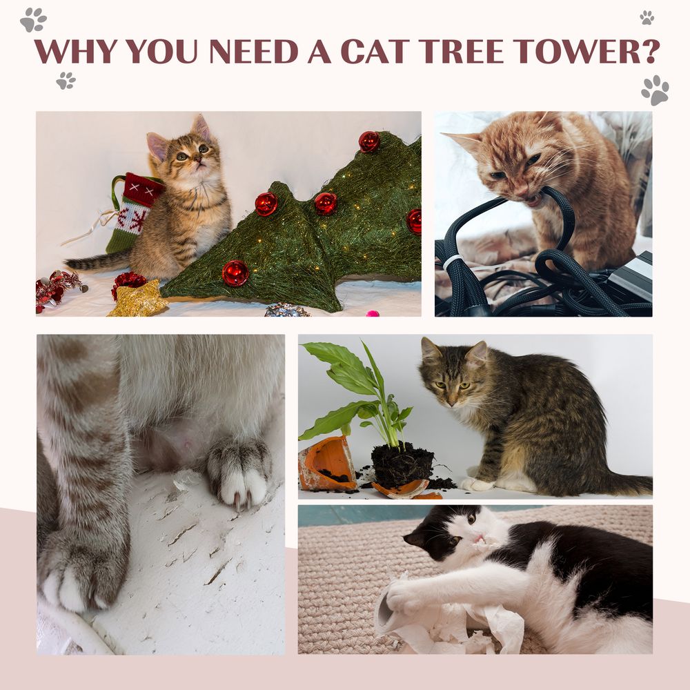 PawHut Cat Tree & Scratching Post – Kitten Activity Centre with Tunnel & Dangling Balls