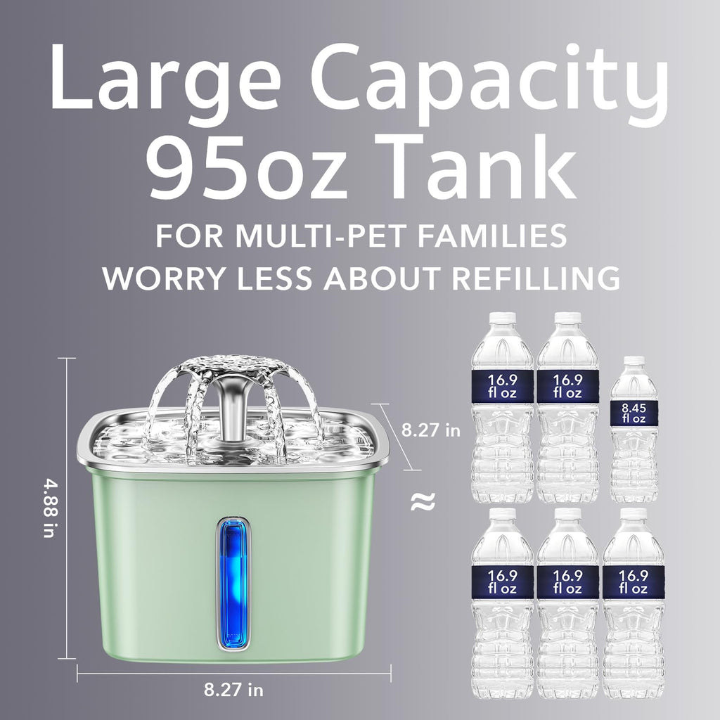 Veken Stainless Steel Cat Water Fountain 95oz/2.8L — Award-Winning, BPA-Free, 5-Stage Filtration
