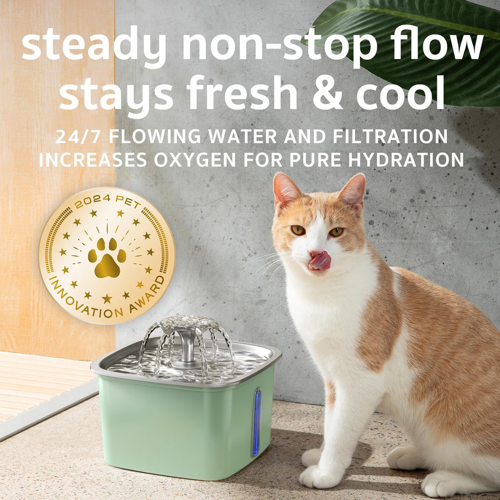 Veken Stainless Steel Cat Water Fountain 95oz/2.8L — Award-Winning, BPA-Free, 5-Stage Filtration